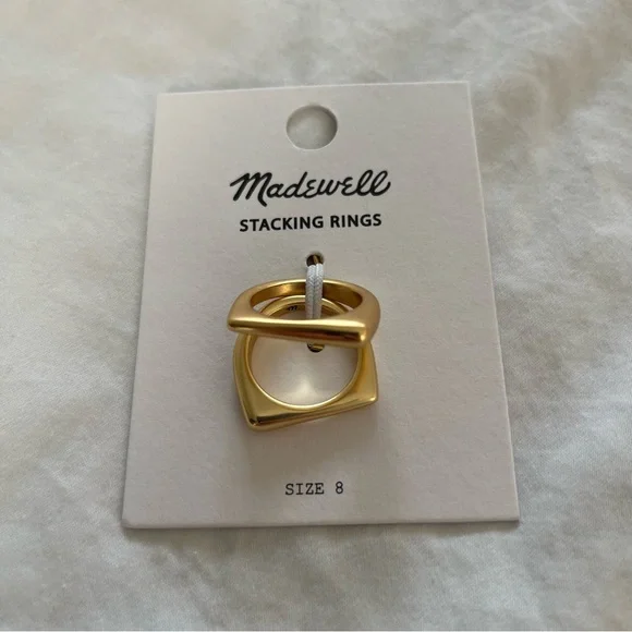 NWT Madewell Droplet Stacking Ring Set Gold Plated Brass Women’s Size 8 - Picture 3 of 8
